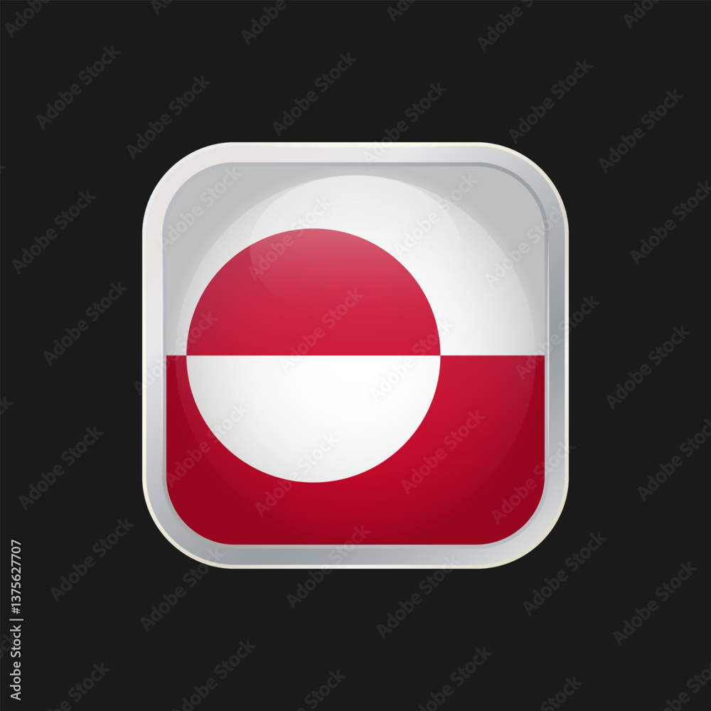 Greenland flag icon isolated on black background. Square vector icon with rounded corners and silver borders