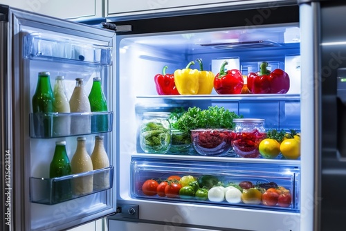 Wallpaper Mural Colorful vegetables and fresh juices neatly arranged inside a modern refrigerator in a kitchen Torontodigital.ca