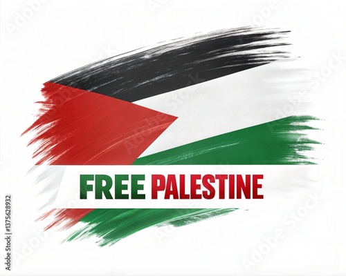 Palestinian Flag with ‘Free Palestine’ Slogan – Symbol of Resistance. Free Palestine Message on Palestinian Flag. Solidarity and Support.