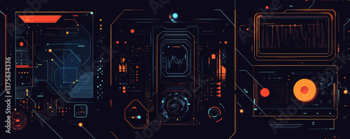 Futuristic sci-fi control panel with abstract digital interface elements - vector.