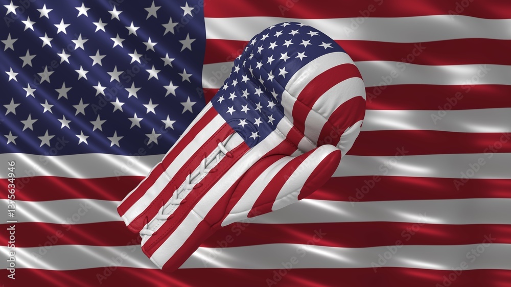 Fototapeta premium USA trade war flag on boxing glove and background