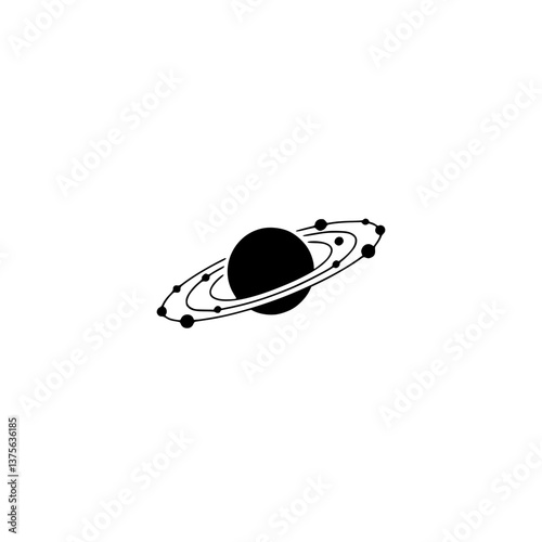Minimalist Saturn Icon: Simple Black Planet Silhouette on White