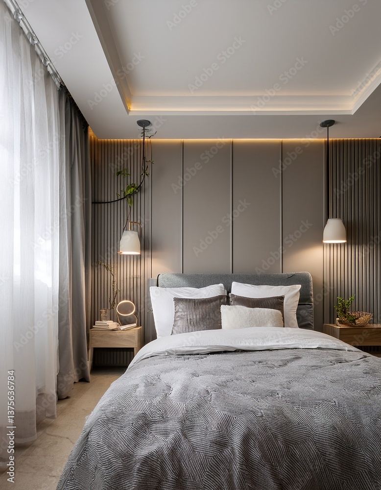 Minimalist Bedroom with Soft Lighting and Monochrome Accents Minimalist Bedroom with Soft Lighting and Monochrome Accents