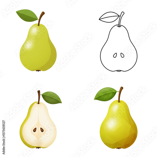 Pear illustrations with different styles and details  