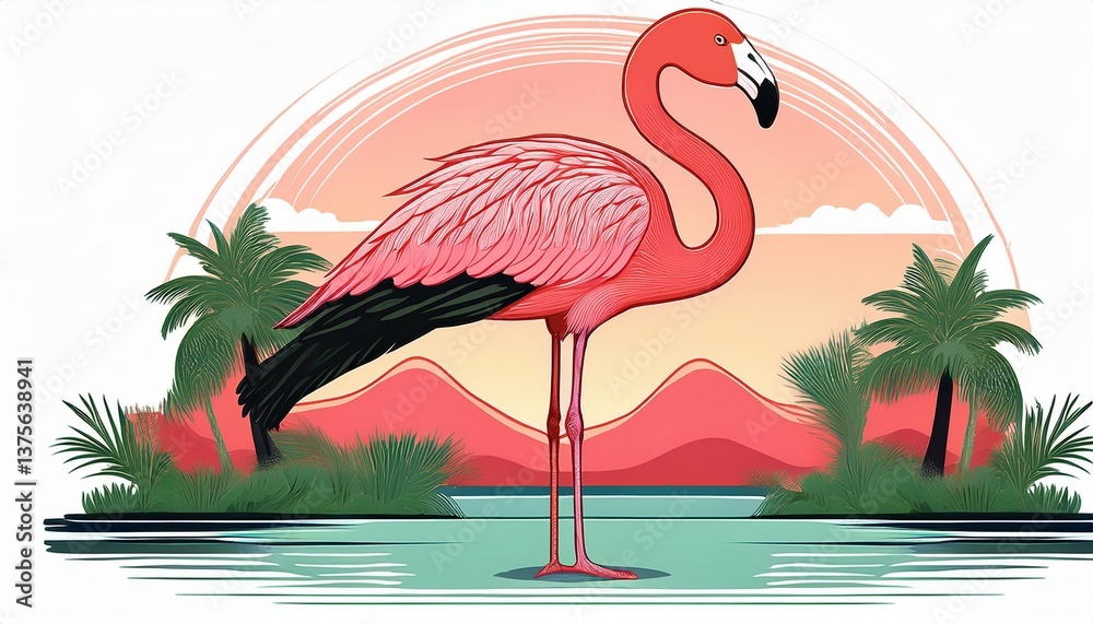Fototapeta premium majestic flamingo standing in nature isolated image