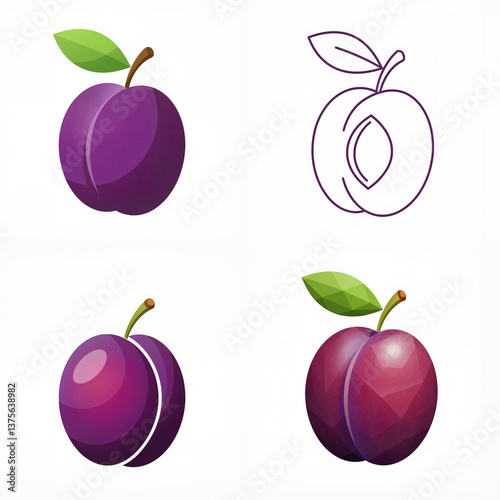 Colorful plum illustrations in various styles and designs  
