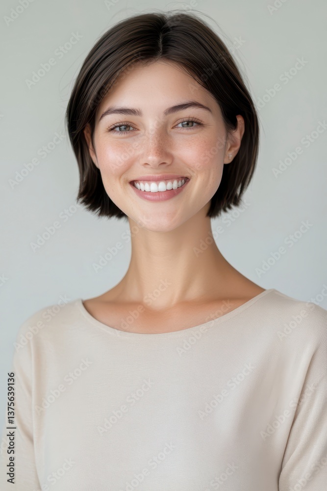 Portrait of a Smiling Young Woman with Short Brown Hair Portrait of a Smiling Young Woman with Short Brown Hair