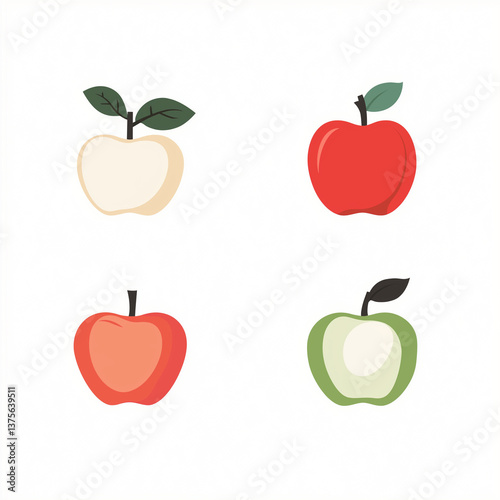 Variety of Colorful Apples in Flat Style  