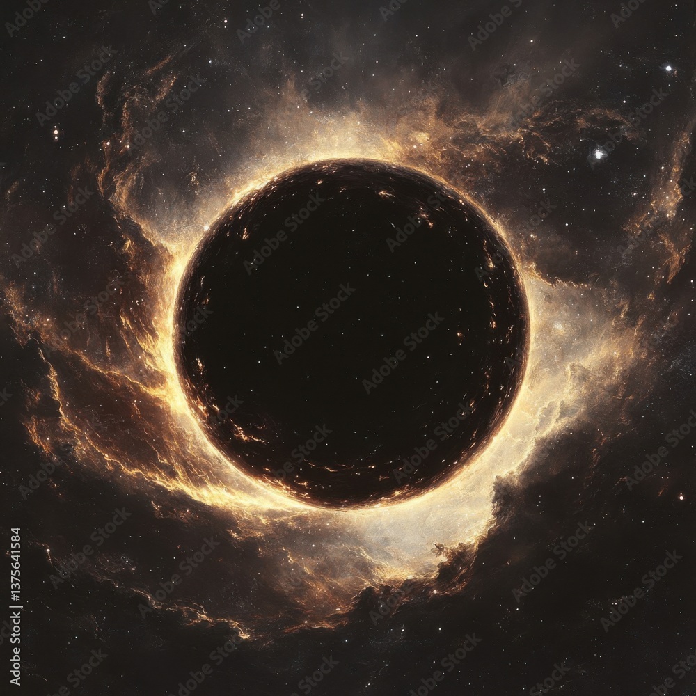 Cosmic Black Hole Surrounded by Fiery Nebula in Deep Space Cosmic Black Hole Surrounded by Fiery Nebula in Deep Space
