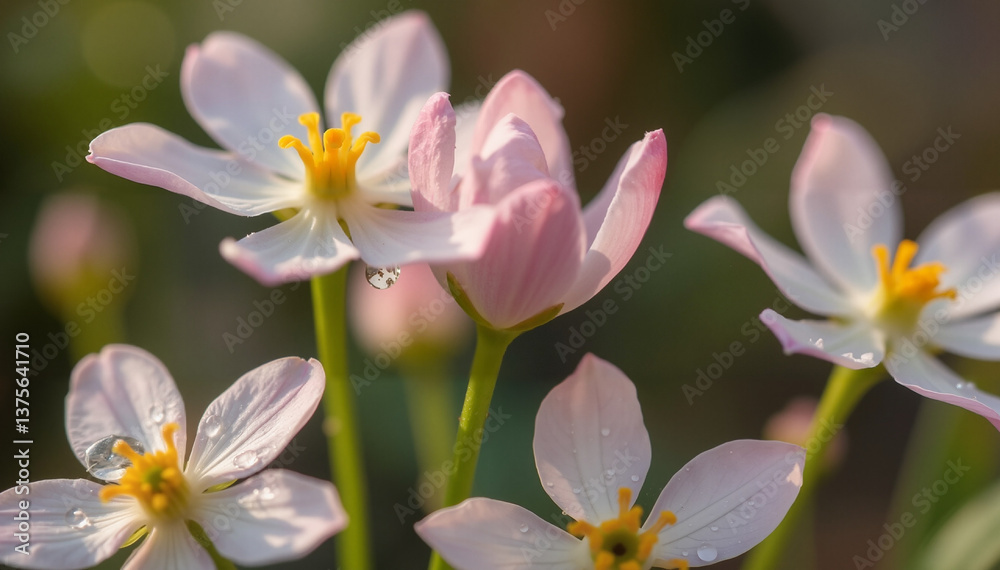 Blooming flowers with pink and white petals in natural light Blooming flowers with pink and white petals in natural light