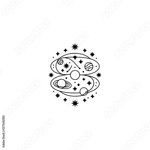 Minimalist Celestial Cosmos Line Art Illustration