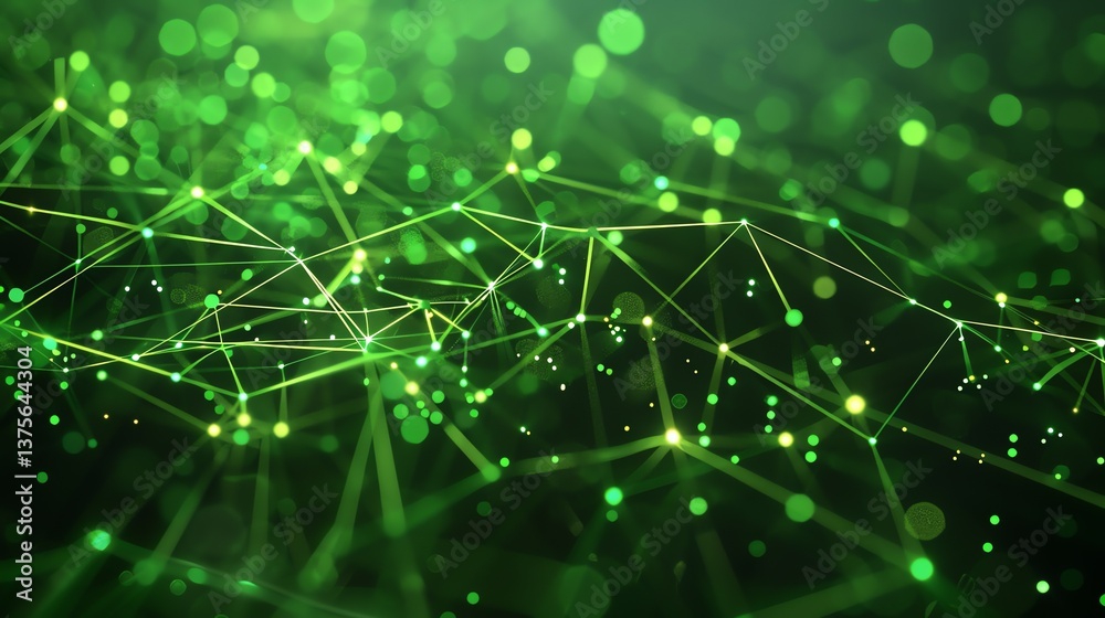 Elegant green background with plexus elements. Plexus is a network of interconnected lines and dots.