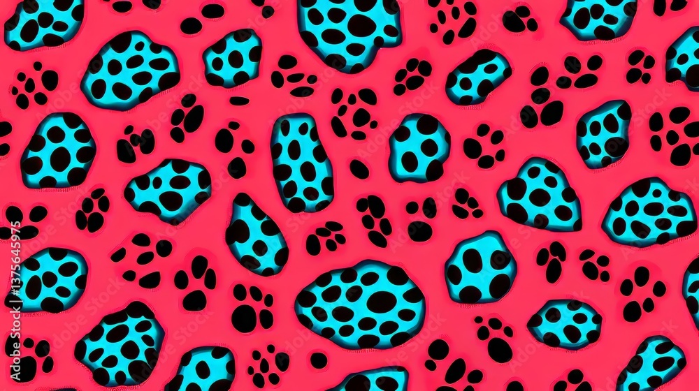 The design features a retro-futuristic aesthetic reminiscent of the 80s and 90s, complete with a neon leopard background in cyberpunk style, forming a modern seamless pattern with exotic animals The design features a retro-futuristic aesthetic reminiscent of the 80s and 90s, complete with a neon leopard background in cyberpunk style, forming a modern seamless pattern with exotic animals