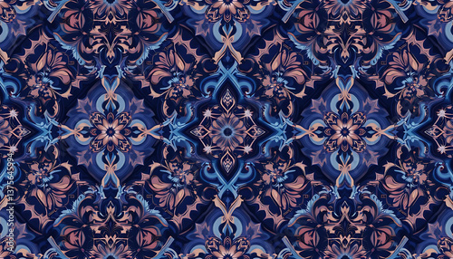 seamless pattern with blue flowers