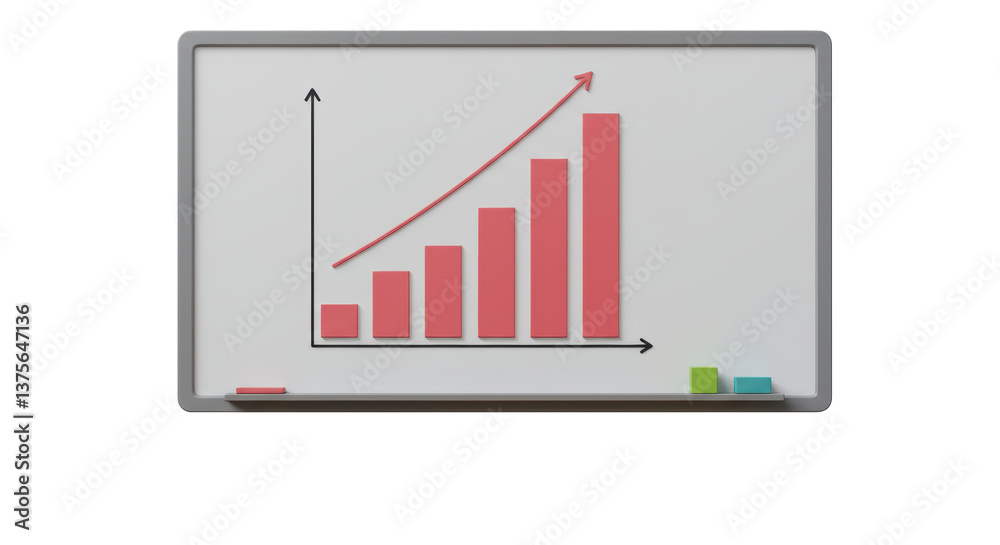 Isolated Whiteboard with Bar Graph Trending Upward Isolated Whiteboard with Bar Graph Trending Upward
