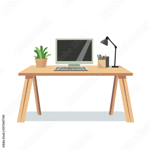 Flat vector desk, minimalist design, isolated on a white background.

