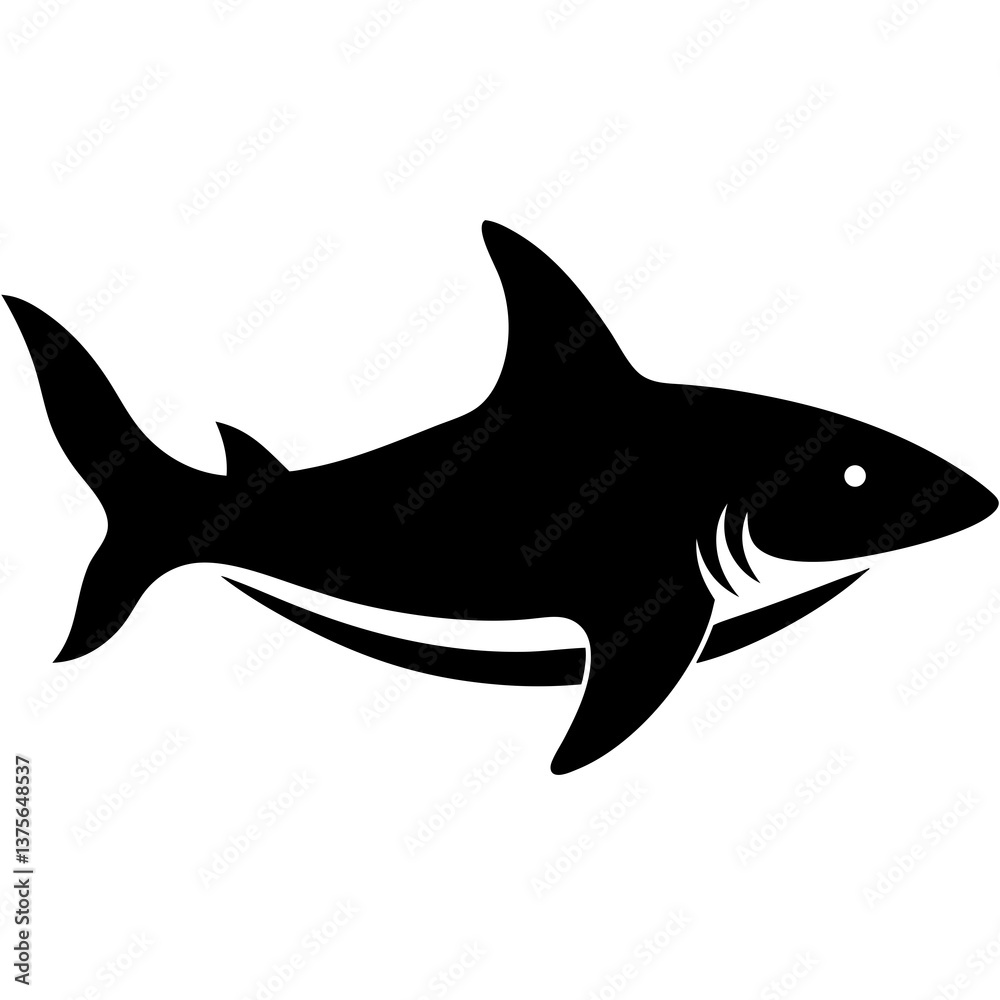 Obraz premium A vector silhouette of a shark swimming with its dorsal fin above water, 