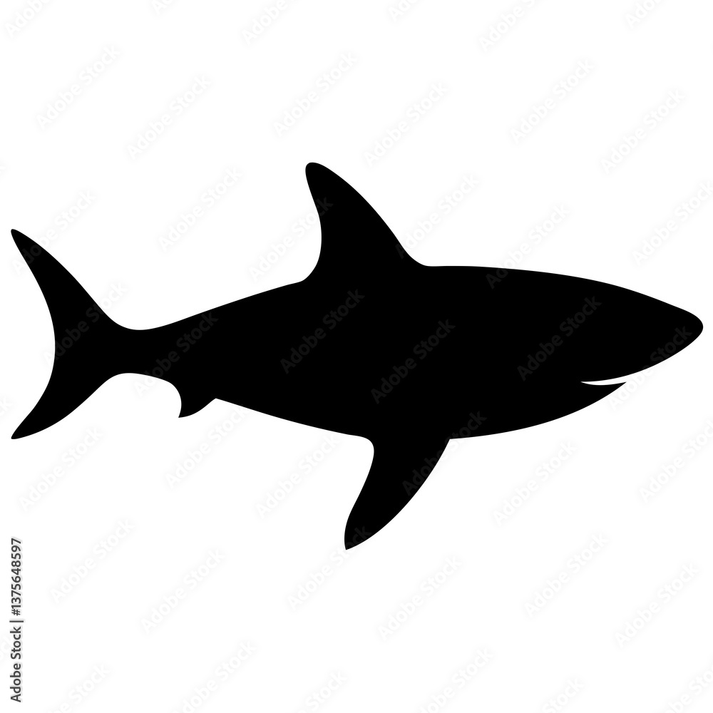 A vector silhouette of a shark swimming with its dorsal fin above water, A vector silhouette of a shark swimming with its dorsal fin above water,