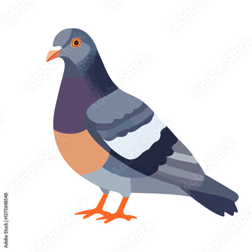 Flat vector pigeon, minimalist design, isolated on a white background.

