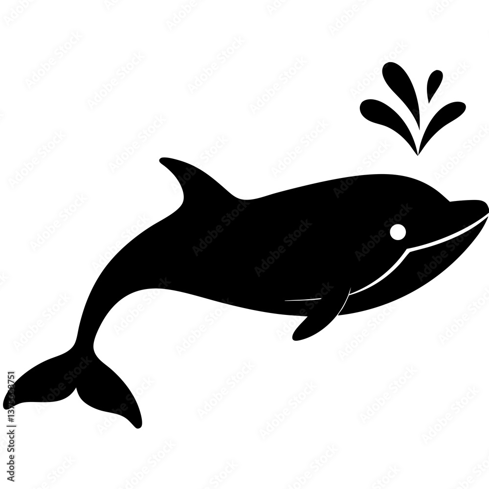 Fototapeta premium A vector silhouette of a whale spouting water from its blowhole, 
