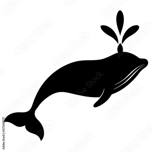 A vector silhouette of a whale spouting water from its blowhole,  