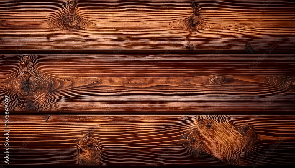 Fototapeta premium rustic wooden background with warm brown tones the wood planks have a natural grain and knots creating a charming and inviting texturerich brown horizontal wood planks background texture