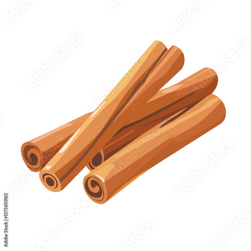 Flat vector cinnamon, minimalist design, isolated on a white background.

