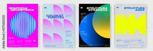 Color gradient dynamic shapes pattern posters with trendy background. Vector modern abstract posters with circles and neon color gradient overlay on background