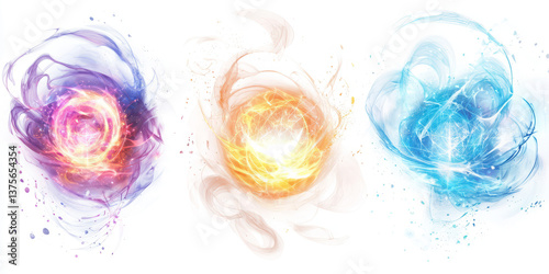 Fantastic glowing energy, softly rotating on a white background.