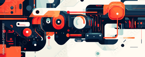 Futuristic abstract geometric art with red and black elements in dynamic layout - vector.