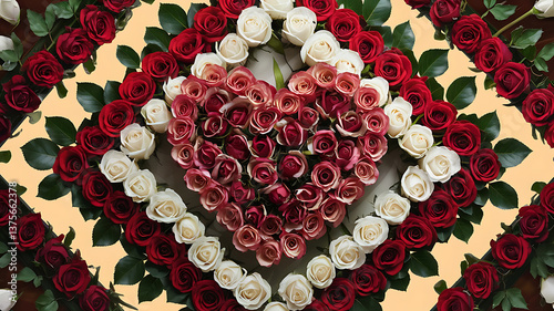 Romantic heart-shaped rose arrangement Elegant floral design Premium stock 
