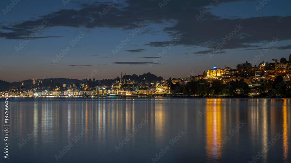 Long exposure night panorama of the city of Lucerne, Switzerland. Long exposure night panorama of the city of Lucerne, Switzerland.