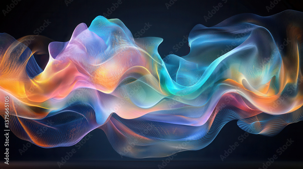 Dynamic abstract waves composed of thin, layered, colorful streaks on dark background, evoking energy and motion Dynamic abstract waves composed of thin, layered, colorful streaks on dark background, evoking energy and motion