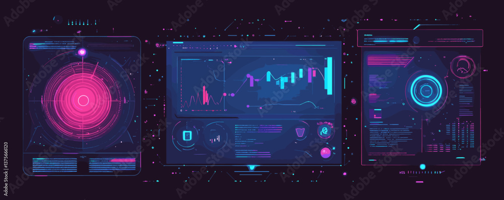 Fototapeta premium Futuristic digital interface with data analysis and graph visualizations - vector.
