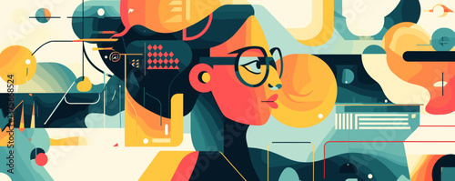Abstract portrait of a woman with glasses in geometric style - vector.