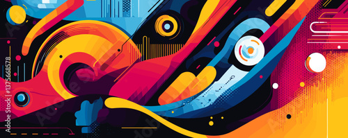 Colorful abstract geometric art with dynamic shapes and patterns – vector.