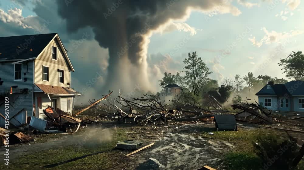 A deadly tornado tears through a rural area, flattening homes and uprooting trees like toothpicks