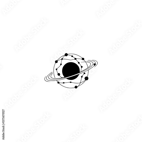 Minimalist Planetary Orbit Illustration: Black and White, Space Logo