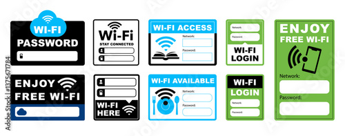 Wi-Fi Sign Set. Editable Templates with Icons, Empty Space for Text