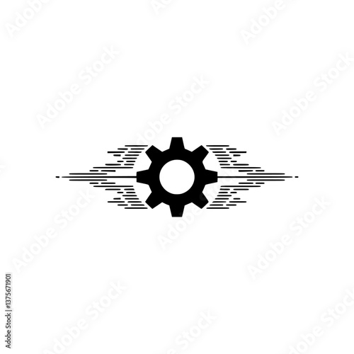 Minimalist Gear Icon with Motion Lines - Technology & Progress