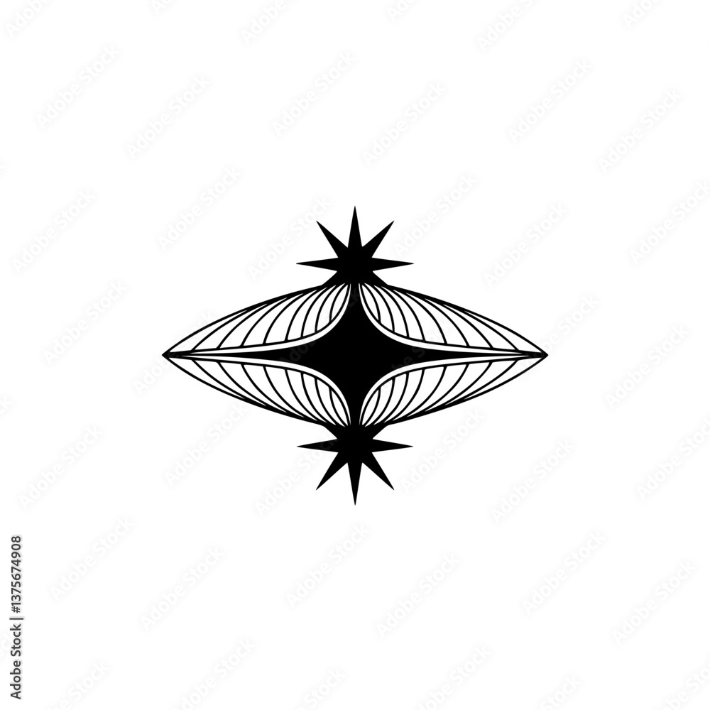 Fototapeta premium Geometric Ornament Icon: Black & White, Mid-Century Modern Design