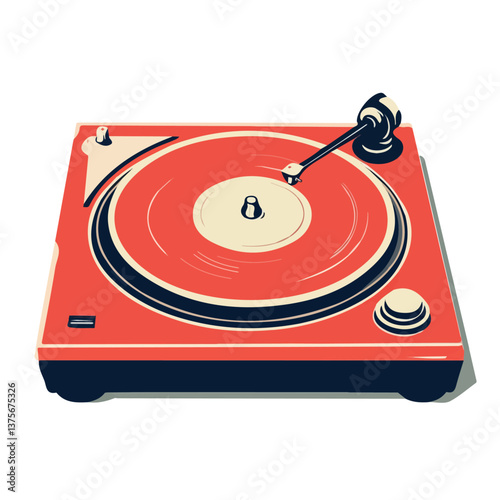 Flat vector DJ turntable, minimalist design, isolated on a white background.

