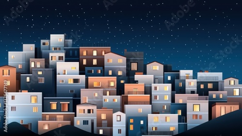 Striking Contrast of Heavily Lit Commercial Hubs Under a Starry Night Sky