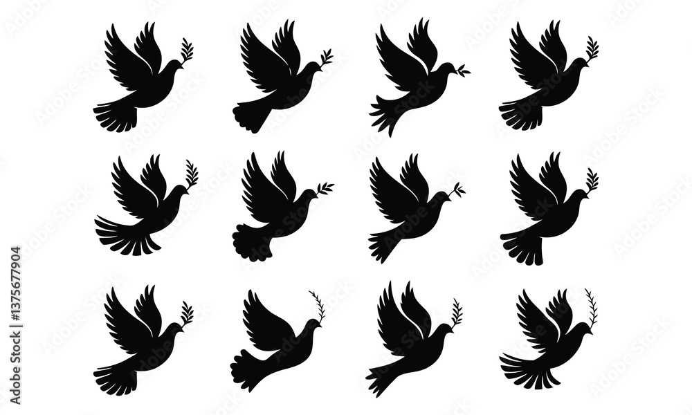 Fototapeta premium Set of black wing silhouettes in vector style with bird, symbolizing freedom and flight