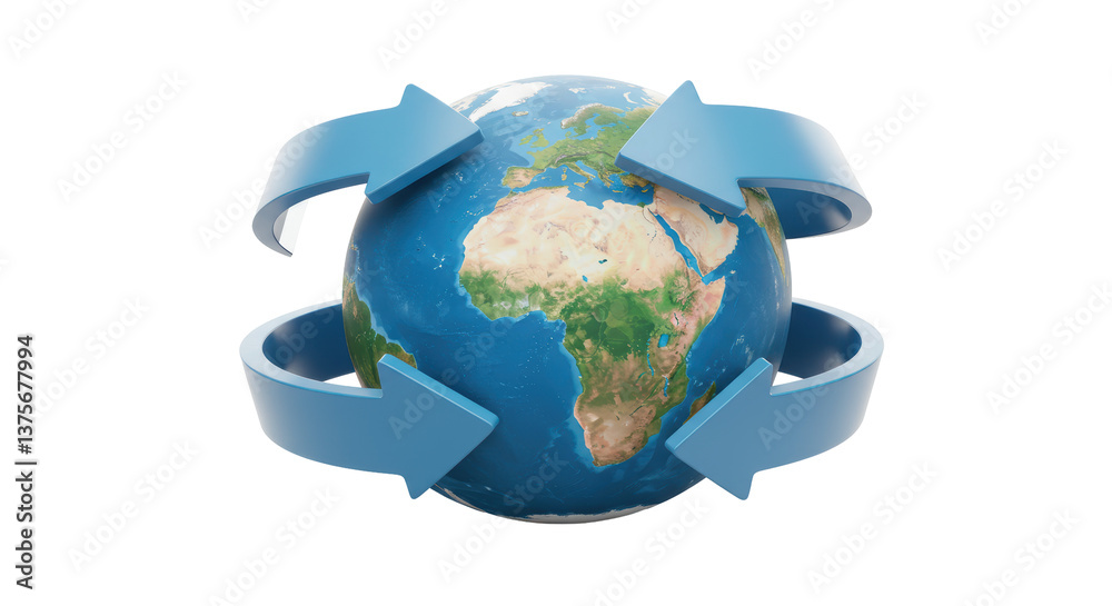 Naklejka premium Isolated Globe Surrounded by Arrows Signifying Global Circulation