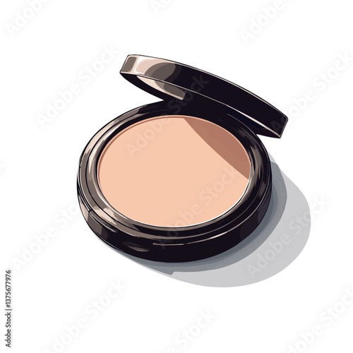 Flat vector powder compact, minimalist design, isolated on a white background.

