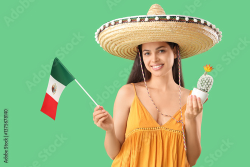 Young woman in sombrero hat...