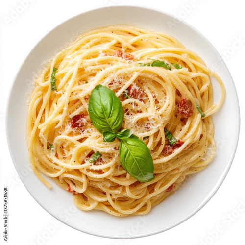 Spaghetti alla Carbonara. top view, 