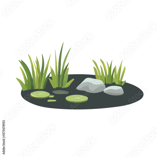 Flat vector still pond, minimalist design, isolated on a white background.


