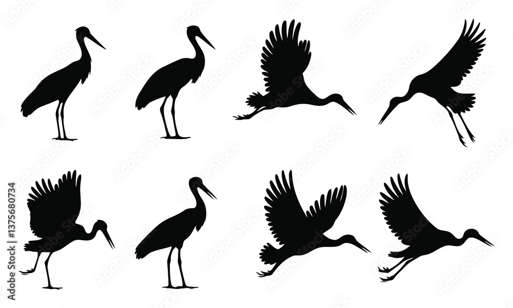 Naklejka premium Set of bird silhouettes in various flying poses